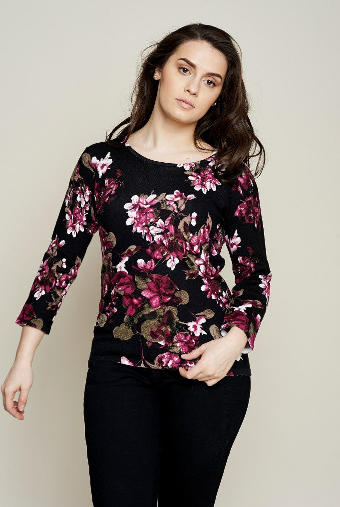 ALL OVER FLORAL PRINT SWEATER