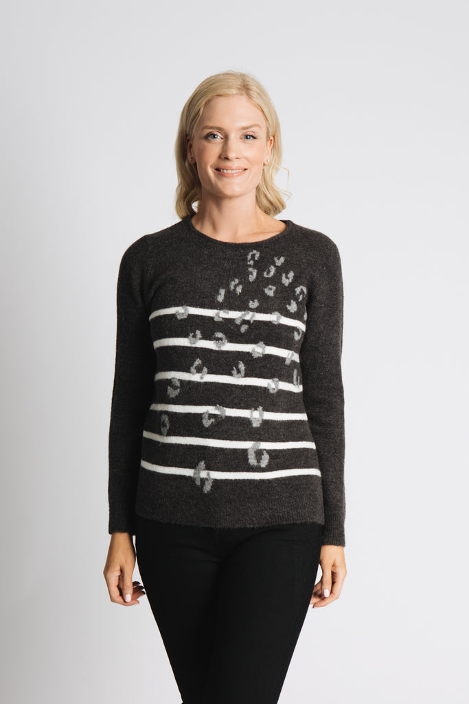 ANIMAL AND STRIPE INTARSIA SWEATER